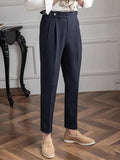 AIDASE  -  Naples Style Trousers Mens Casual Solid Color Pleated High Waist Trousers Spring Fall Trendy Men's Slim Fit Straight Pants aidase-shop