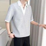 AIDASE  -  Summer New Contrast Color Shirt Mid Sleeve T-shirt 2025 Korea Fashion Luxury Casual Male Tops New 21E5375 aidase-shop