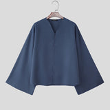 AIDASE  -  Men Shirt Solid Color V Neck Long Sleeve Button Casual Men Clothing Streetwear Loose Spring Tops Male Shirts S-5XL aidase-shop