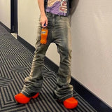 Aidase RO Style Gradient Washed Sashes Flare Jeans Unisex Streetwear Baggy Y2K Bell-bottoms Harajuku Loose Casual Denim Trousers aidase-shop