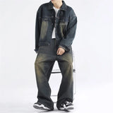 Aidase American Retro Vintage Denim Lapel Jacket Men's Hight Street Drape Wide Leg Jeans Hip Hop Trousers Suit/single Piece aidase-shop
