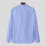 AIDASE  -  Men Striped Shirt Lapel Long Sleeve Button Loose Casual Men Clothing Streetwear Korean Style Fashion Shirts Tops S-5XL aidase-shop