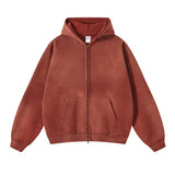 Aidase Men's Oversize Long Sleeve Washed Double Zipper Cardigan Hoodies Loose Plus Plush Gradient Women's Hooded Pullovers Winter aidase-shop