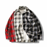AIDASE  -  Men's Checkered Long Sleeved Shirt Contrasting Color Splicing Design Thin Shirt Jacket American Retro Male Top aidase-shop