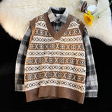 Aidase Ethnic Style Men's Sweater Vest Vintage V-neck Preppy Style Male Knitted Tank Top Autumn Winter Casual Versatile Top aidase-shop