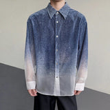 AIDASE  -  Men's Shirts Gradient Denim Contrast Color Patchwork Design Turn-Down Collar Shirt Single-breasted Long Sleeve Tops 21E6718 aidase-shop