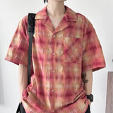 AIDASE  -  Fashion Men's Plaid Shirt 2025 Summer New Frayed Edges Design Lapel Short Sleeve Single Breasted Casual Loose Tops 21E6529 aidase-shop