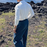 AIDASE  -  Spring Autumn Fashion Men's Polo Shirts Knitted Long Sleeve Button-up Polo Neck Tops Vintage Solid Color Mens Pullover Tops aidase-shop