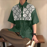 AIDASE  -  Men Shirt Lace Patchwork Pleated Lapel Short Sleeve Men Clothing Summer Streetwear 2025 Loose Fashion Casual Male Shirts