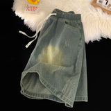 Aidase Men Summer Hip Hop Ripped Hole Denim Shorts Punk Washed Vintage Raw Edge Shorts Denim Streetwear Five-Minute Shorts
