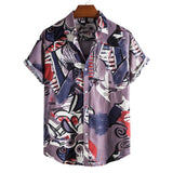AIDASE  -  Roll-Up Sleeves Men'S Shirt With Pocket Casual Men'S Loose Lapel Print Color Contrast Ethnic Short Sleeve Roupas Masculinas aidase-shop