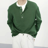 AIDASE  -  Casual Buttoned Crew Neck Knit Jumper Tops Men Vintage Knitting Sweaters Trendy Mens Autumn Long Sleeve Solid Color Sweater aidase-shop