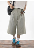 AIDASE  -  Men's Japanese Cityboy Cropped Wide Leg Suit Shorts Pleated Linen Texture 7/8 Length Casual Culottes Pants aidase-shop