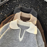 AIDASE  -  Spring Autumn New Casual Mens Sweater Polo Shirts Long Sleeve Patchwork Turn-down Collar Jumper Tops Men Knitting Sweaters aidase-shop