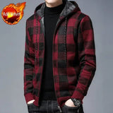 Aidase Knit Sweater Male Zipper Plaid Men's Clothing Cardigan Hoodies Zip-up Thick Winter Red Tops Jumpers Casual Stylish Hot aidase-shop