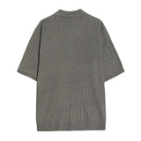 AIDASE  -  Summer New Men Ins Fashion Korean High Street Tees Casual Hemp Pattern Turn-down Collar Knitted Short Sleeve T-shirt HK5143 aidase-shop