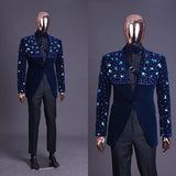 Aidase Luxury Men's Suits Tailored 2 Pieces Velvet Blazer Black Pants One Button Diamonds Beaded ShinyWedding Groom Tailored Plus Size