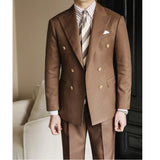 Aidase Business Suits For Men Double Breasted Luxury Classical Formal Casual 2 Piece Jacket Pant Quality Solid Color Slim Costume Homme