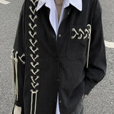 Aidase Unisex Vintage Punk Black Shirt Coat Men Women Spring Autumn Japanese Harajuku Tie Rope Top Versatile High Street Shirt aidase-shop