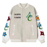 American Flower Embroidered Flocking Jacket Men Streetwear Trend Coat  New Winter Jacket Men Moto Masculin Bomber Jacket aidase-shop