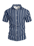 AIDASE  -  Summer New Men's Short Sleeve Shirt Beach Vacation Striped Casual Slim Fit Fashionable Collared T-Shirt for Men aidase-shop