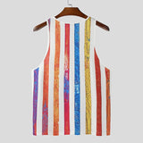 AIDASE  -  Men Tank Tops Deep V Neck Sleeveless Colorful Striped Male Vests Streetwear Summer Breathable 2025 Fashion Men Clothing aidase-shop