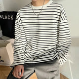 AIDASE  -  Spring Autumn Korean Style Trendy Retro Striped Print Round Neck Long-sleeved T-shirt for Men Loose Version aidase-shop