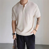 AIDASE  -  Men's Short Sleeve Henry Shirt Textured Knit Muscle Fit T-Shirt Summer Casual Button Up Tops For Men New Arrival Tees M-3XL aidase-shop