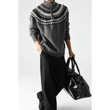 AIDASE  -  Man Knitting Base Layer Winter Retro Fair Isle Knit Sweater Unisex Oversized Mock Neck Zip Up Couples' Sweater aidase-shop