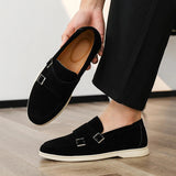 AIDASE  -  Suede Leather Men's Business Casual Shoes Handmade Double Buckle Loafers Leisure Slip on Flats Outdoor Male Driving Moccasins aidase-shop