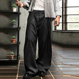 AIDASE  -  Men Striped Pants Button Joggers Loose Casual Wide Leg Trousers Men Streetwear Fashion Leisure Long Pants S-5XL aidase-shop