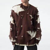 Aidase Mens Autumn Winter Y2k Hole Distressed Fake Two-Piece Sweater Essential Oversize Loose Trendy High Street Retro Knitted Sweater aidase-shop