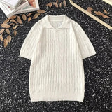 AIDASE  -  American Style Knitted Polo Shirt Short Sleeve Loose Casual Summer T-Shirt for Men Trendy Korean Brand Versatile Top aidase-shop