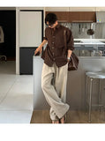 AIDASE  -  Men Spring And Autumn Korean style Vintage Cotton Linen Solid Color Long-sleeved Shirt Male Maillard Brown ins Shirt Cloth Top aidase-shop