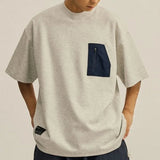 AIDASE  -  New Japanese Vintage Pasting T-shirt Casual Men's and Women's Loose Chest Pocket Tops Small Round Neck Short Sleeved T-shirt