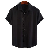 Aidase New 2024 Summer Fashion Men Solid Color Short Sleeve Classic Shirt Casual Button-Down 100% Polyester Plain Basic Shirts for Men aidase-shop
