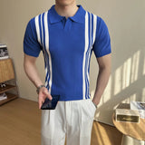 AIDASE  -  Summer Slim Fit Striped Contrast Knit Ice Polo Shirt Men's Stretchable Short Sleeve T-Shirt M-4XL aidase-shop