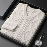 Aidase New Autumn and Winter High-end Pullover Chicken Heart Neck Jacquard Long Sleeved Casual Loose and Thickened Men's Sweater aidase-shop