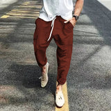AIDASE  -  Men's Striped Linen Blend Harem Pants Elastic Waist Drawstring Casual Trousers aidase-shop