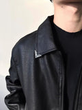 AIDASE  -  Short Black Leather Jacket Men's Spring Autumn Stylish American Retro Crack Texture Pilot Motorcycle Vest Jacket aidase-shop