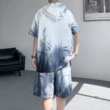 AIDASE  -  Fashion Men's Sets Simple Gradient Color Tie Dyeing Design Short Sleeve Hooded T-shirt Casual Shorts Tide Men Suit 21E6724 aidase-shop
