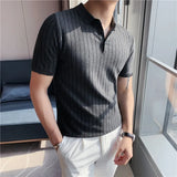 Aidase New Summer Striped Knitted Short-Sleeved Polo Shirt Men's Slim-Fit Casual Business Party Beach Travel T-shirt Sizes S-4XL aidase-shop