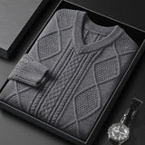 Aidase New Autumn and Winter High-end Pullover Chicken Heart Neck Jacquard Long Sleeved Casual Loose and Thickened Men's Sweater aidase-shop