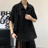 AIDASE  -  Summer New Men's Shirt Niche Jacquard Hollow Out Texture Design Chinese Style Lace-up Short Sleeved Lapel Men Tops 21E5617 aidase-shop