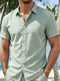 AIDASE  -  Stylish Mens Striped Printing Shirts Spring Summer Daily Casual Short Sleeve Button-up Shirt Men Leisure Turn-down Collar Shirts aidase-shop