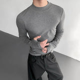 AIDASE  -  Men's Solid Color Half Turtleneck Long-Sleeved T-Shirt American Retro Fashion Trend High Street Slim Breathable Niche Men's Tops aidase-shop