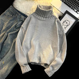 AIDASE  -  New Autumn Winter Men Turtleneck Sweater Pullover Tops Male Solid Color Loose Jumpers Mens Long Sleeve Knitted Tops P106 aidase-shop