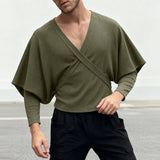 AIDASE  -  Men T Shirt Knitted Solid Color Deep V Neck Long Sleeve Casual Male Tee Tops Streetwear Fashion Camisetas S-5XL