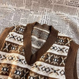Aidase Ethnic Style Men's Sweater Vest Vintage V-neck Preppy Style Male Knitted Tank Top Autumn Winter Casual Versatile Top aidase-shop