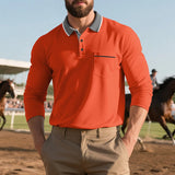 AIDASE  -  Men's Button-up Turn-down Collar Polo Shirt Autumn Fashion Mens Pullover Casual Long Sleeve Contrast Color Patchwork Polo Shirts aidase-shop